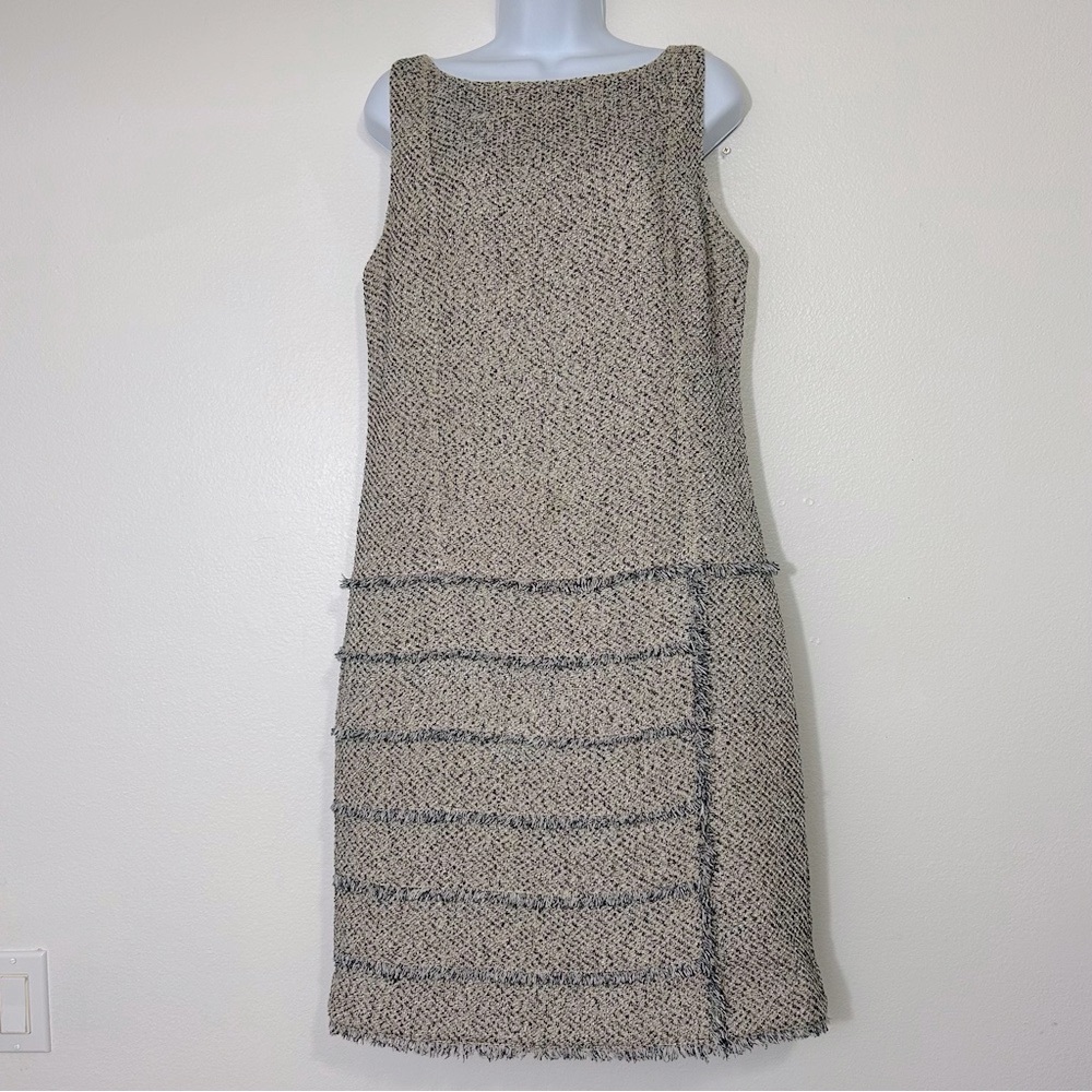 Magaschoni Womens Size 12 Blue/Cream Tweed Sleeveless Shiift Dress